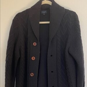 Paul Smith Black Knit Cardigan with Brown Buttons